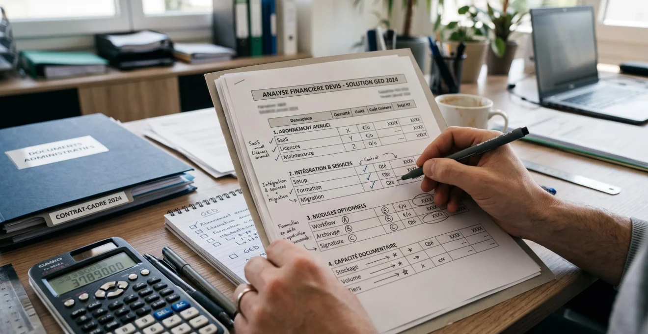 Devis de gestion documentaire annoté avec abonnement, services, options et stockage